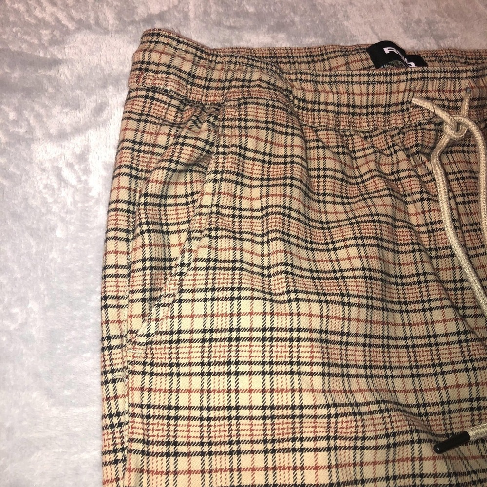 RSQ Pants Men's Size Large Beige Plaid Pull On Pants Elastic Waist Casual Pocket - Picture 3 of 16